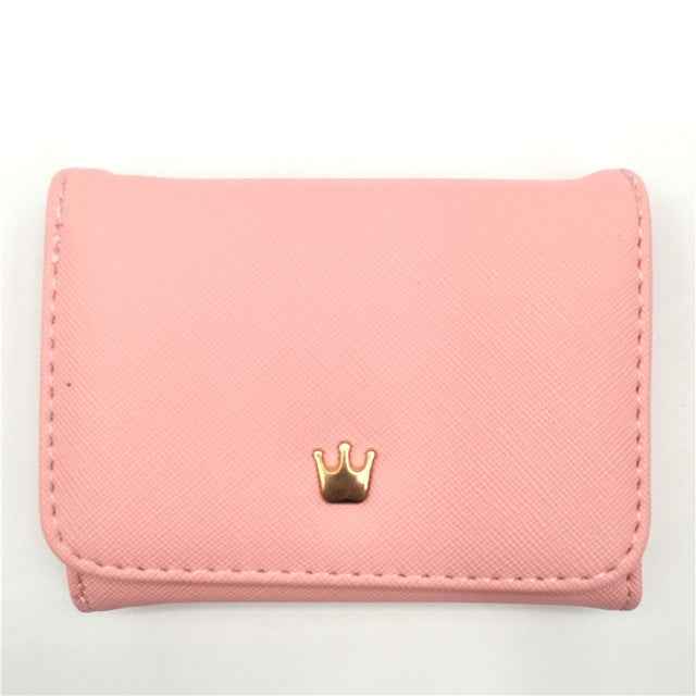 Short Mini Women Wallets Crown Decorated Fold PU Leather Coin Purse Card Holder