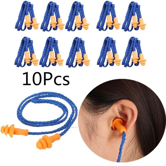 Bouchons d'oreilles en silicone souple, 10 pièces, réutilisables, avec cordon, pour la protection auditive et la réduction du bruit