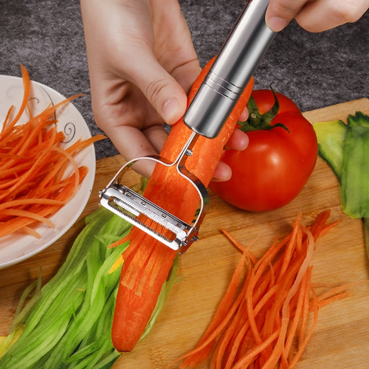 Pelador de verduras multifunción de acero inoxidable con doble cepillado, 2 unidades