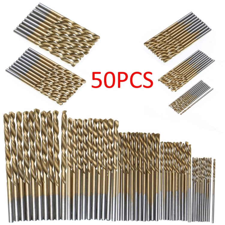 50 PCS/Set Titanium Coated Drill Bits High Speed Steel Drill Bit Set Power Drilling Tools, 50 PCS/Set Drill Bits