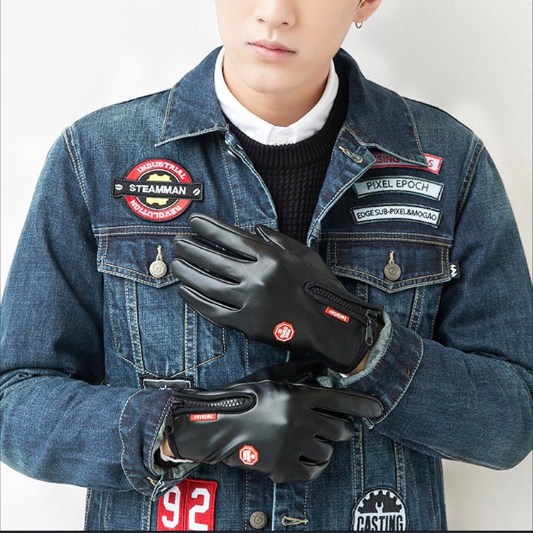 Cycling Gloves Full Finger Neoprene PU Breathable Leather Warm Winter Outdoor Sports Gloves, L, XL, M