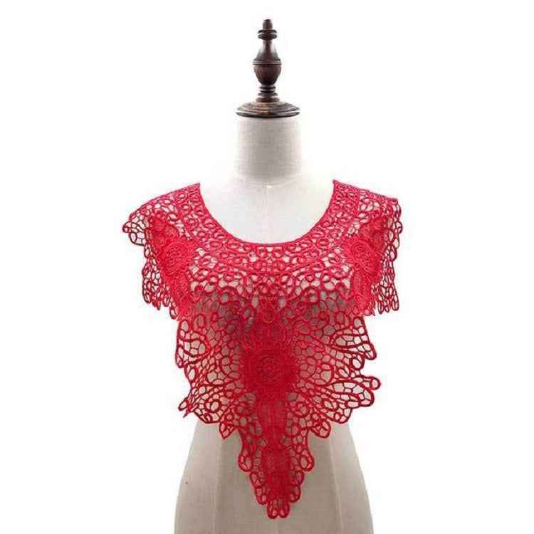 Lace Embroidery Hollow Fake Collar DIY Clothing Accessories, Size: About 55 x 47cm, Red, Beige, Black, Light Brown, White