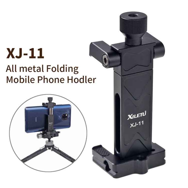 Xiletu Xj-12 Live Broadcast Bracket Fixing Clip Tripod Mount Phone Clamp with 1/4 inch Screw Holes & Cold Shoe Base