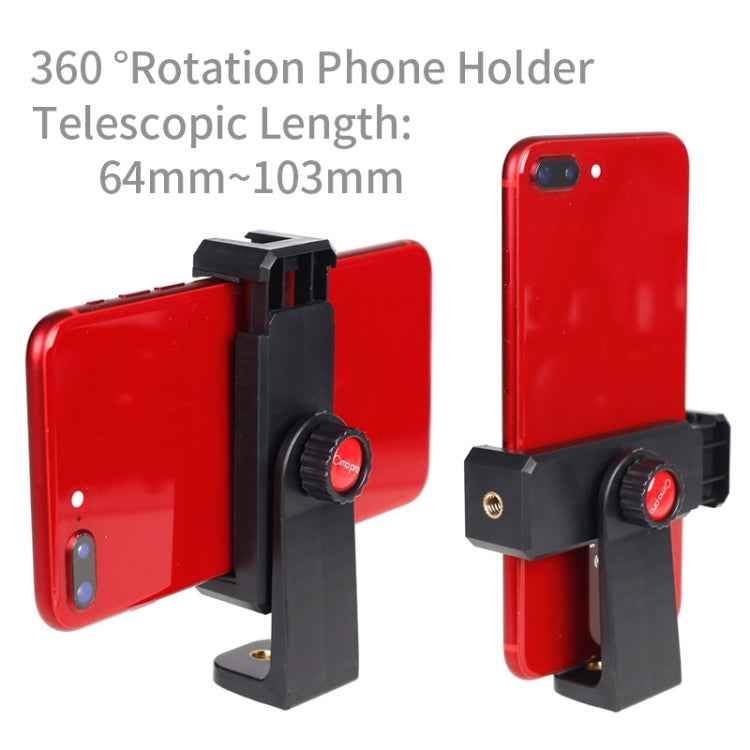 Xiletu Xj-12 Live Broadcast Bracket Fixing Clip Tripod Mount Phone Clamp with 1/4 inch Screw Holes & Cold Shoe Base