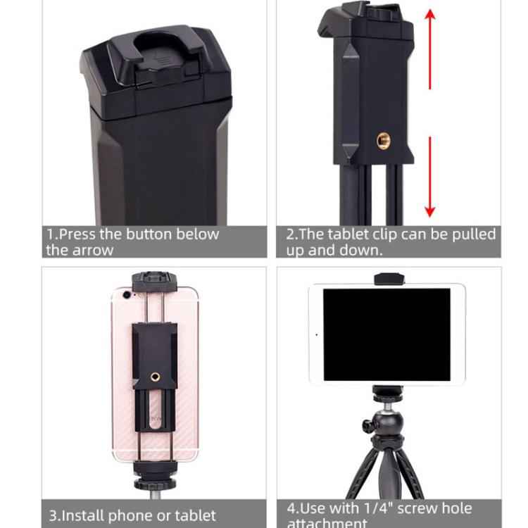 Live Broadcast Tripod Mount Phone Clamp with 1/4 inch Screw Holes & Cold Shoe Base