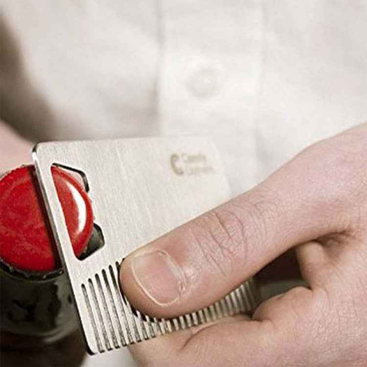 Metal Hair Beard Comb with Bottle Opener Multi-purpose Credit Card Size Tool