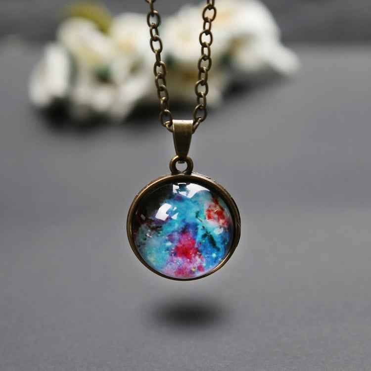 Double-sided Glass Globe Solar Cosmic Starry Necklace Galaxy Pendant