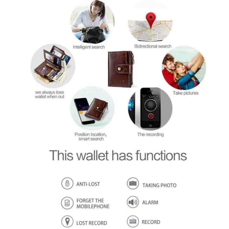 Men Leather Wallet Smart Bluetooth Antimagnetic RFID Anti-Lost Anti-Theft Multi-Function Coin Purse