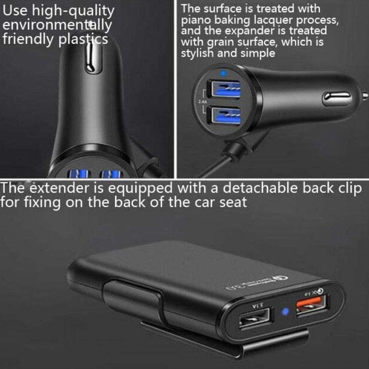 One For Four 8A Car Charger QC3.0 Fast Charge 4USB Car Front And Rear Seat Car Charger