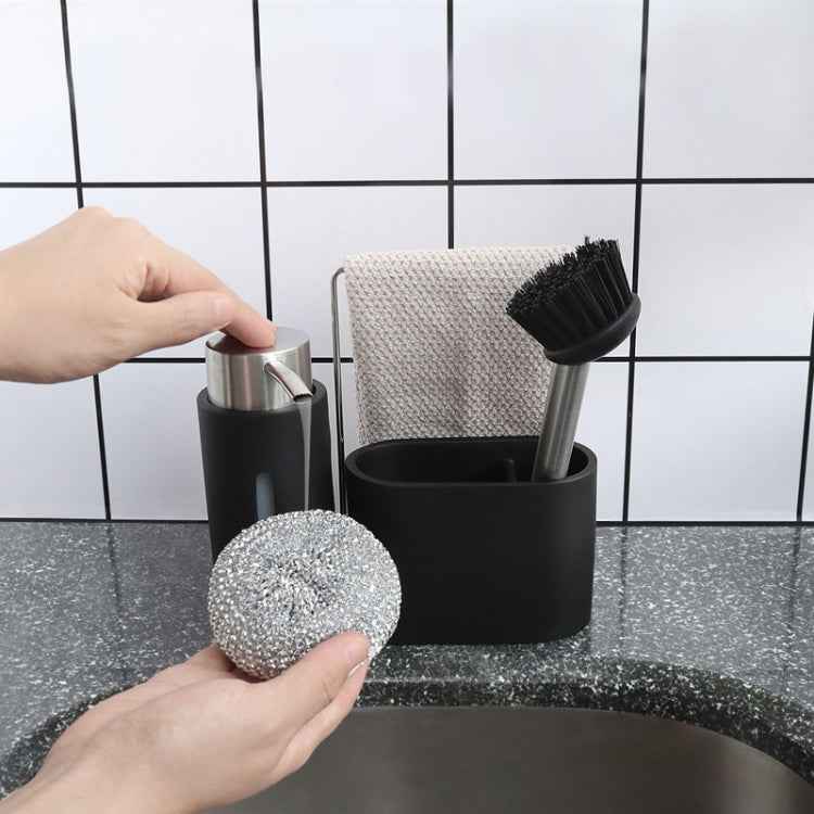 Soap Dispenser Kitchen Sink Steel Wire Ball Pot Brush Rag Storage Rack Set