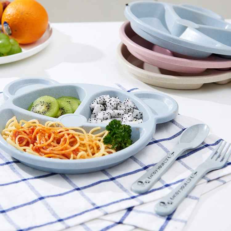 3 PCS/Set Baby Bowl+Spoon+Fork Feeding Food Tableware Cartoon Bear Kids Dishes Eating Dinnerware