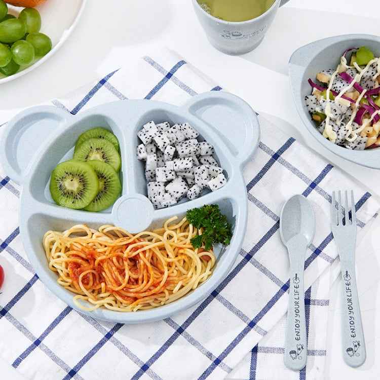 3 PCS/Set Baby Bowl+Spoon+Fork Feeding Food Tableware Cartoon Bear Kids Dishes Eating Dinnerware
