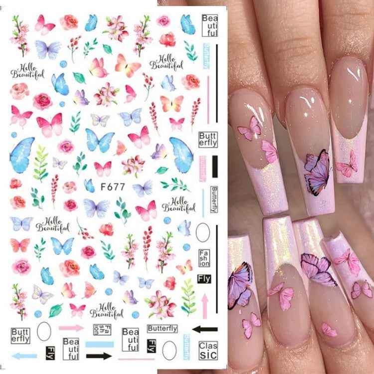 10pcs 3D Adhesive Butterfly Retro Rose Color Nail Art Sticker