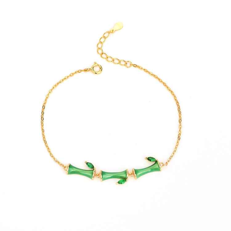 S925 Sterling Silver Epoxy Bamboo Bracelet Diamond Green Zircon Bracelet