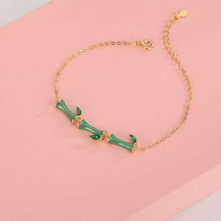 S925 Sterling Silver Epoxy Bamboo Bracelet Diamond Green Zircon Bracelet