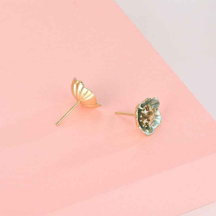 S925 Sterling Silver Green Lotus Petal Earrings