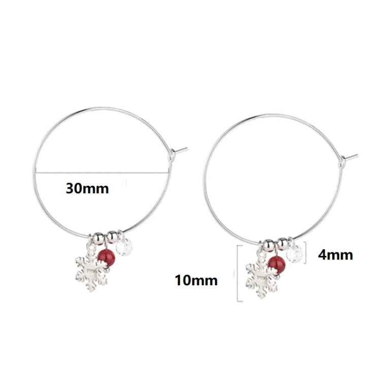 S925 Sterling Silver Sparkling Diamond Red Ball Snowflake Earrings Christmas Earrings