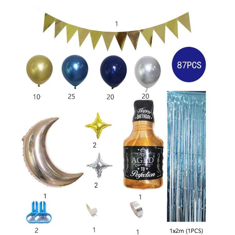 Blue Balloon Set Hanging Flag Whiskey Balloon Chain Set Party Decoration Venue Decoration Props