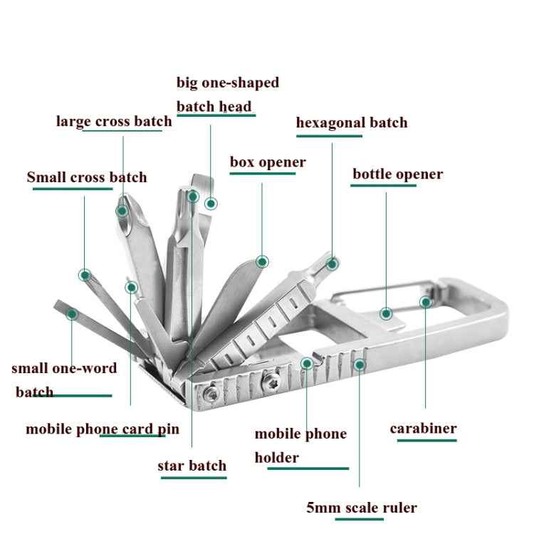 13 In 1 Multifunctional Stainless Steel Combination Batch Head Small Tool Foldable Outdoor Emergency Tool