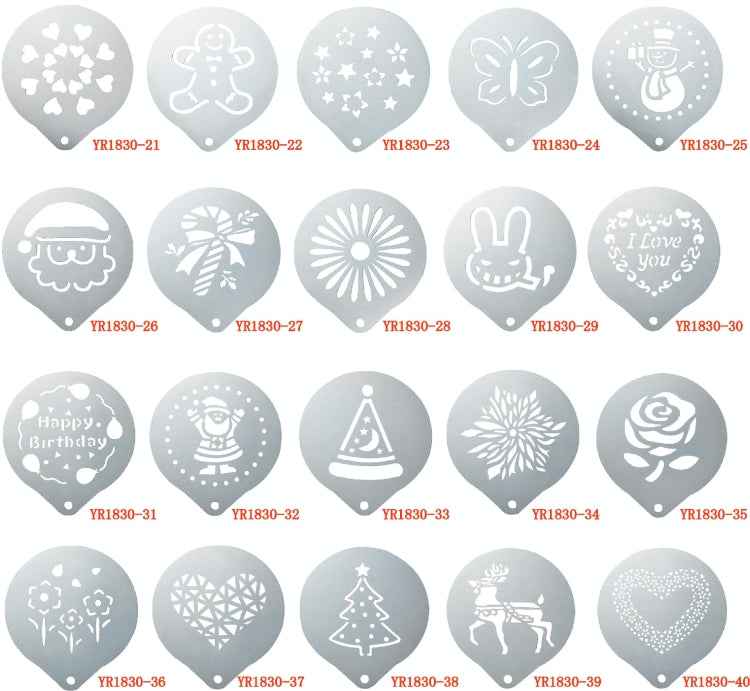 6 PCS Stainless Steel Garland Mold Fancy Coffee Printing Model Coffee Milk Foam Spray Pattern Template Random Style Delivery