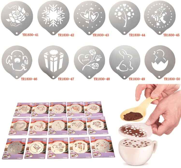 6 PCS Stainless Steel Garland Mold Fancy Coffee Printing Model Coffee Milk Foam Spray Pattern Template Random Style Delivery