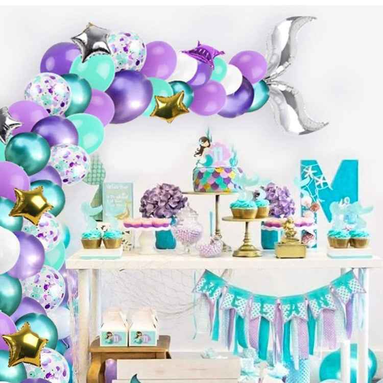 Golden Square Piece Confetti Balloon Set Ocean Theme Mermaid Party Balloon Decoration Set