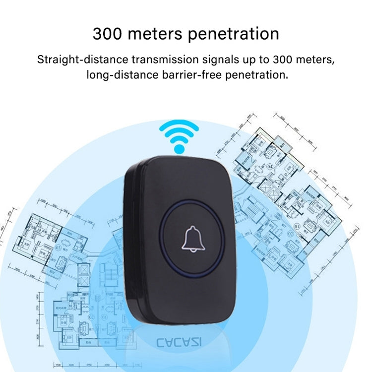 CACAZI A10 300m Long Range No Battery Waterproof LED Light Smart Wireless Doorbell, EU Plug