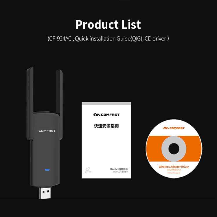 COMFAST CF-924AC V2 1200Mbps Dual Frequency Gigabit USB Computer WIFI Receiver High Power Wireless Network Card