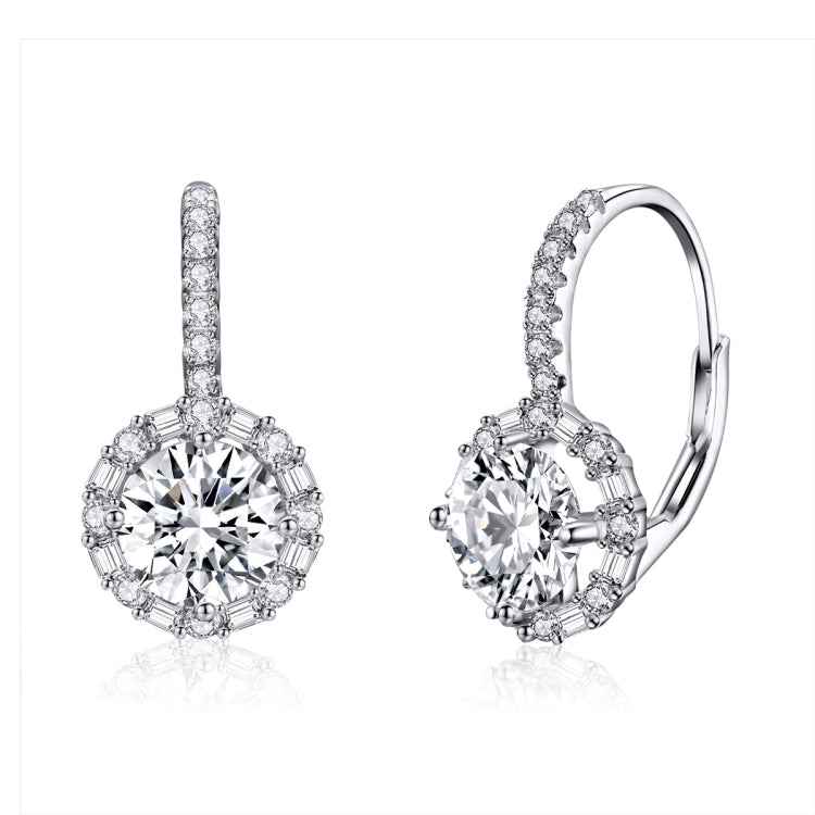925 Sterling Silver Zircon Round Drop Earrings