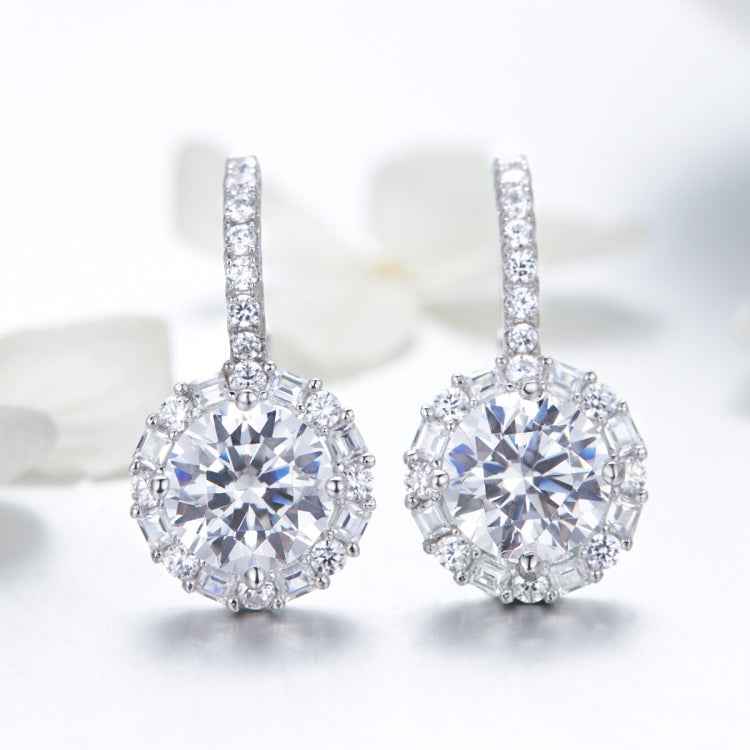925 Sterling Silver Zircon Round Drop Earrings