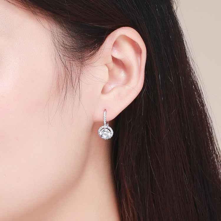 925 Sterling Silver Zircon Round Drop Earrings