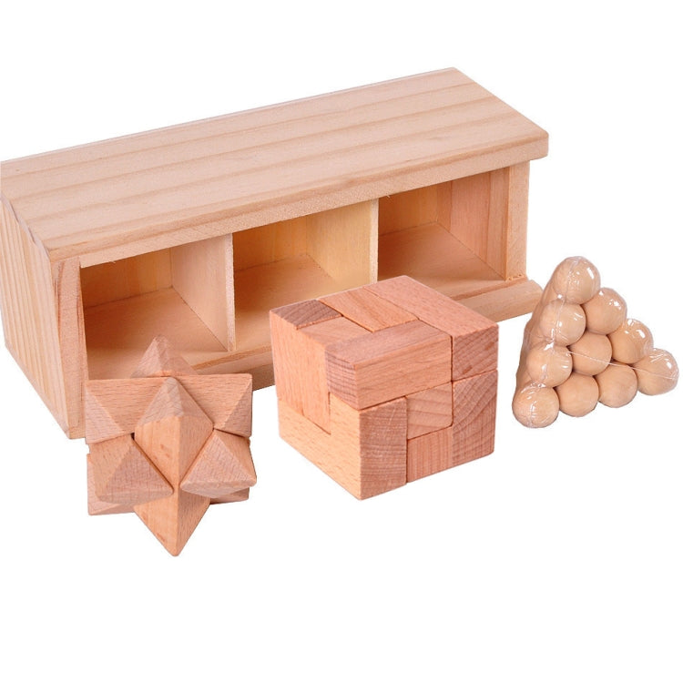 3 PCS / Set Adult Wooden Box Educational Toys Kongming Lock Luban Lock, 3 PCS / Set Box