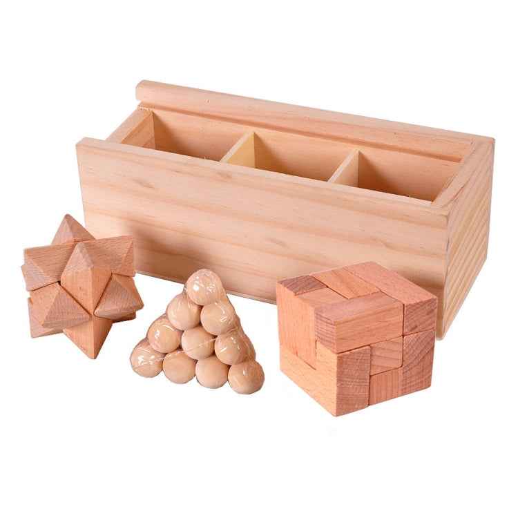 3 PCS / Set Adult Wooden Box Educational Toys Kongming Lock Luban Lock