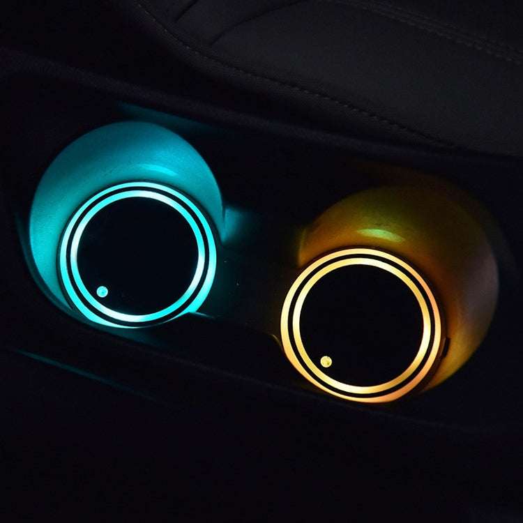 2 PCS Car LED Luminous Water Coaster Car Atmosphere Light USB Charging Non-Slip Coaster, Car Luminous Water Coaster