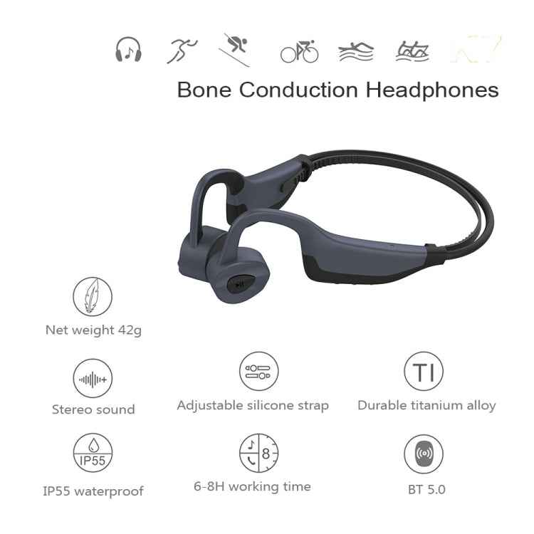 K7 Bone Conduction Bluetooth 5.0 Wireless Earphone Waterproof Headphones