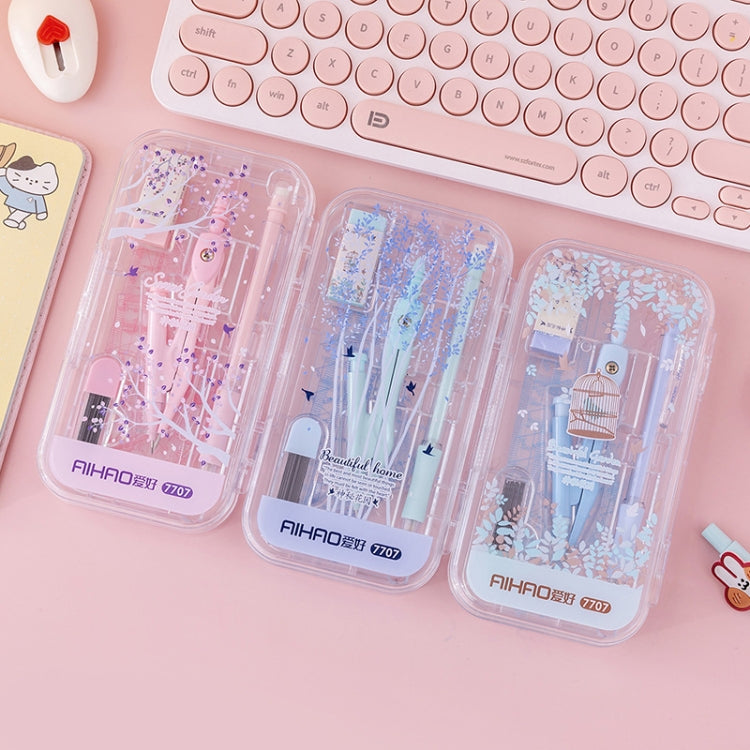 AIHAO Compass/Mechanical Pencil/Eraser/Pen Core/Ruler/Protractor Stationery Set Random Colour Delivery, 7707