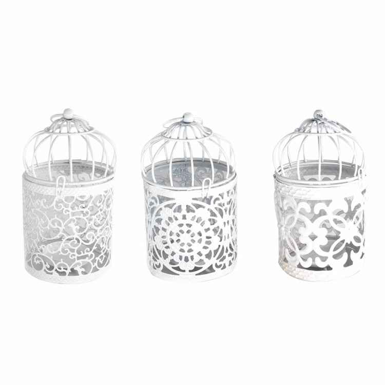 Antique Creative Bird Cage Candlestick Wrought Iron Ornaments Hollow Flower Pattern Home Decoration Crafts