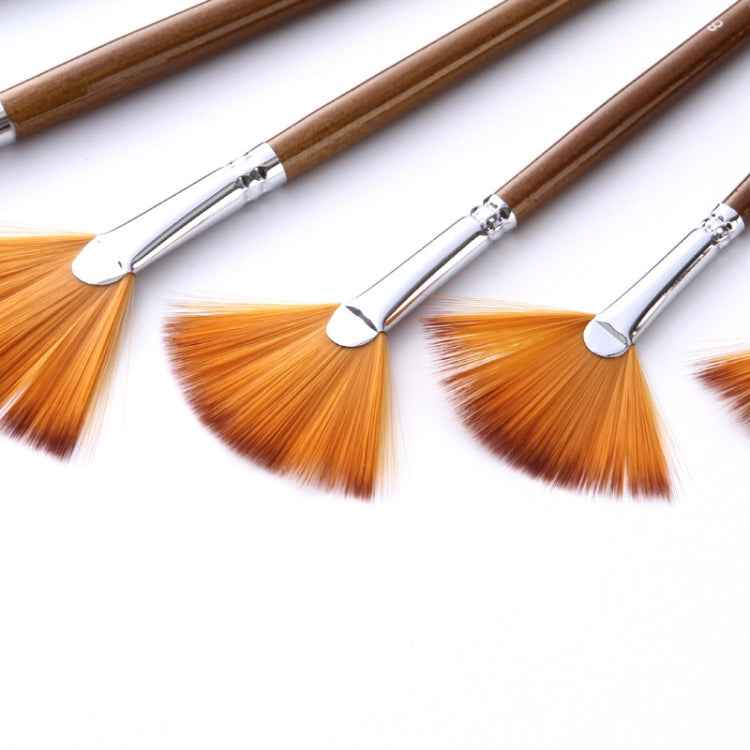 ZHU TING 9 PCS / Set Wooden Pole Fan-Shaped Nylon Hair Paintbrush Gouache Watercolor Acrylic Oil Painting Fishtail