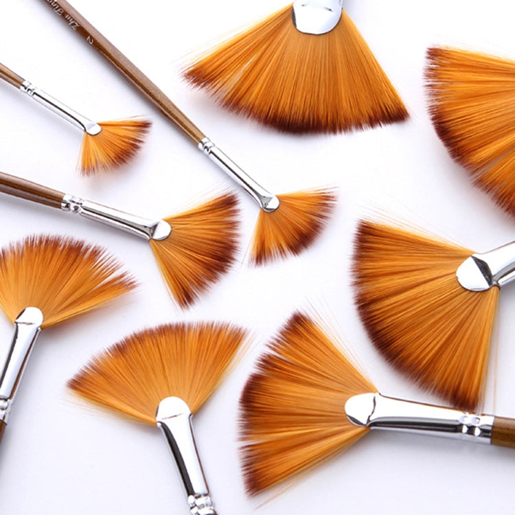 ZHU TING 9 PCS / Set Wooden Pole Fan-Shaped Nylon Hair Paintbrush Gouache Watercolor Acrylic Oil Painting Fishtail