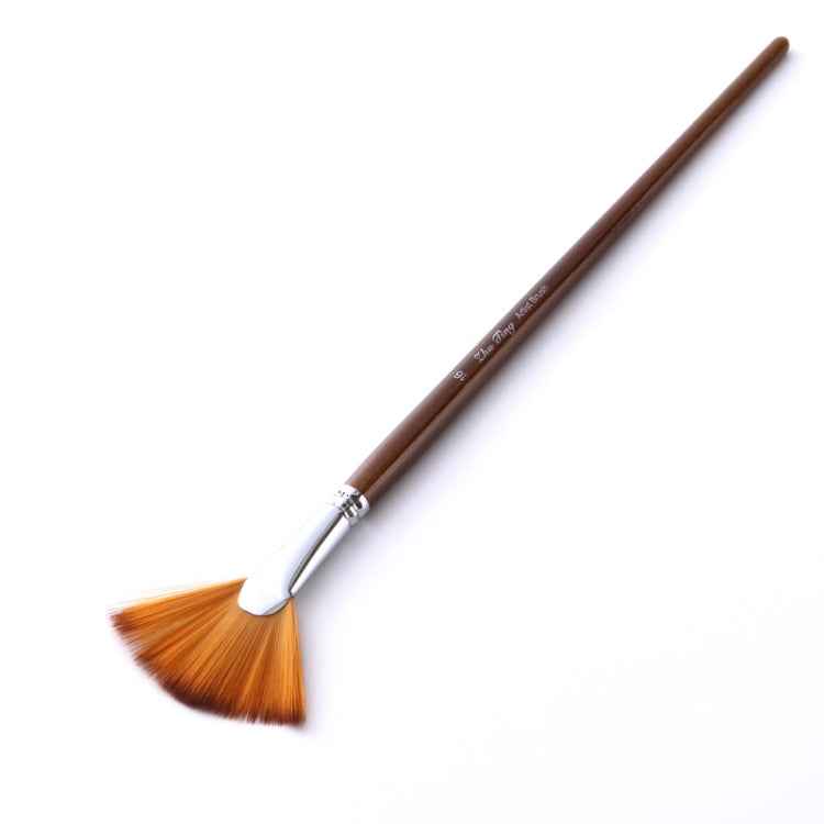 ZHU TING 9 PCS / Set Wooden Pole Fan-Shaped Nylon Hair Paintbrush Gouache Watercolor Acrylic Oil Painting Fishtail