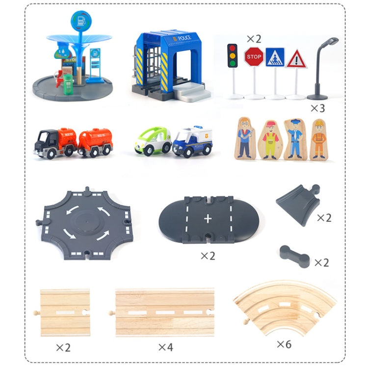 Multifunctional Wooden Police Station Road Track Set Baby Assembling Building Blocks Educational Early Education Toys, Police Station Road Track Set