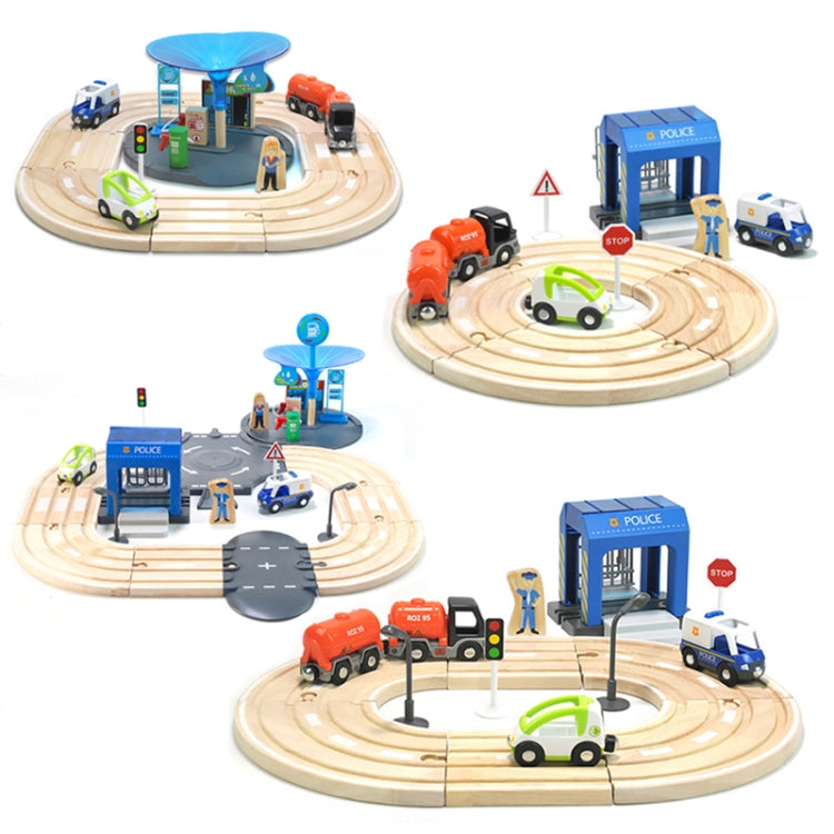 Multifunctional Wooden Police Station Road Track Set Baby Assembling Building Blocks Educational Early Education Toys, Police Station Road Track Set
