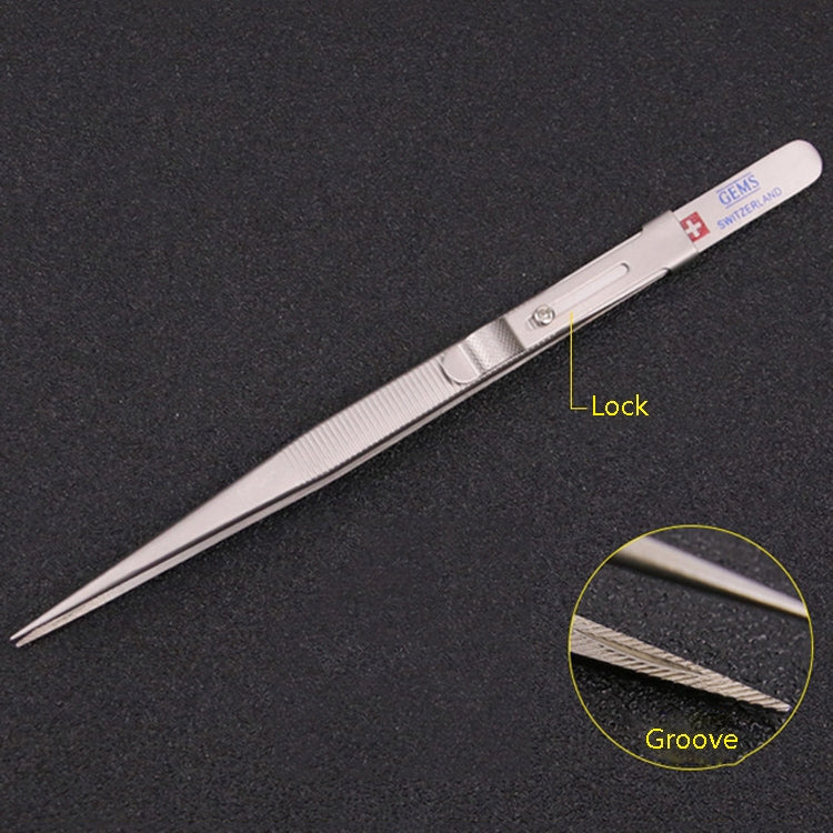 Non-Slip Diamond Tweezers Jewelry Tweezers Elastic Stainless Steel Gem Diamond Clips Durable Tools, With Slot and Lock