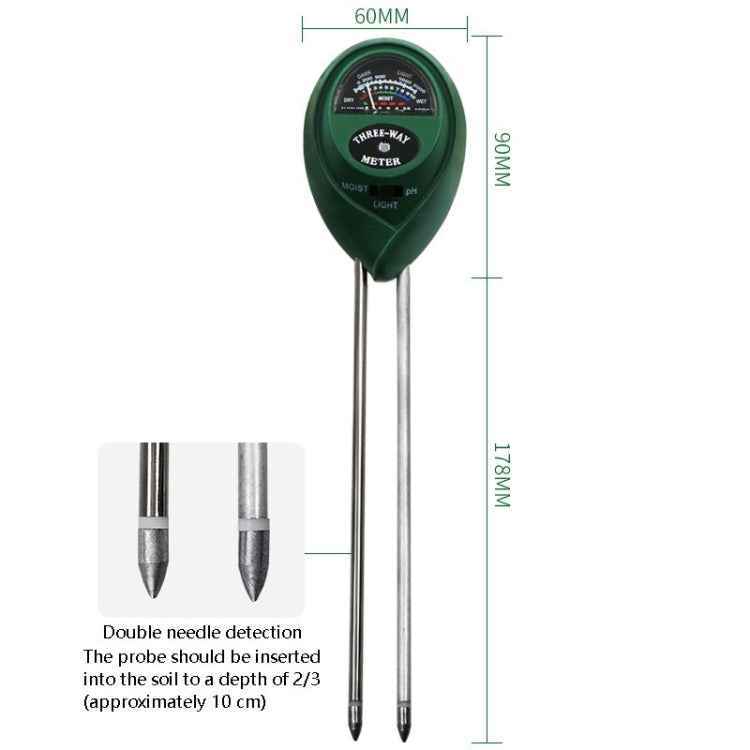3 In 1 Soil Detector PH Value Light Intensity Test Pen Round Head Soil Dry Moisture Meter