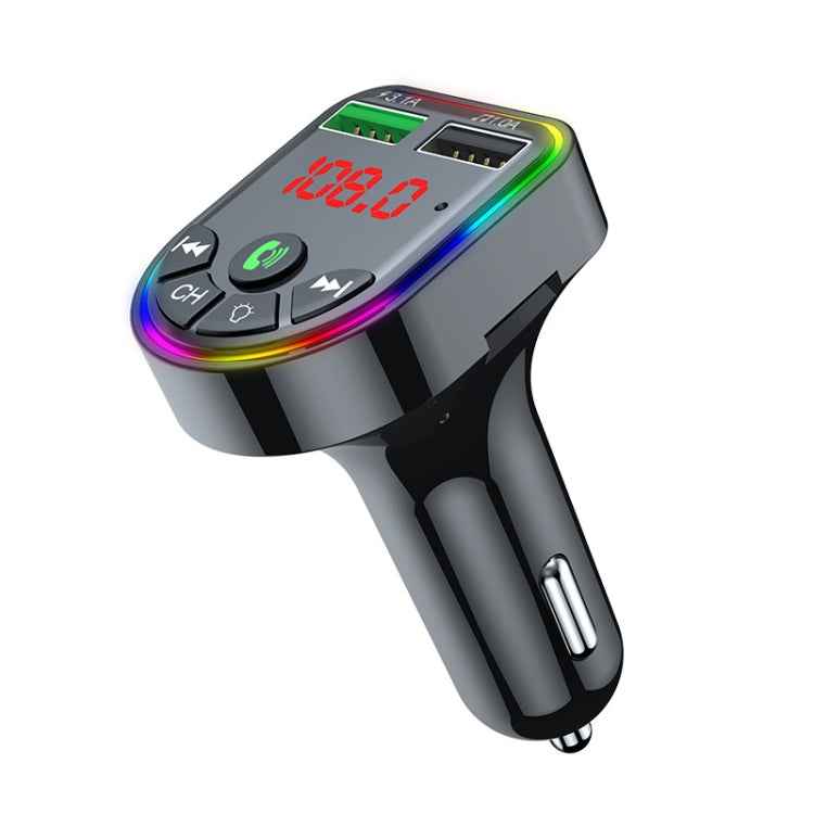 F5 Car FM Transmitter Bluetooth Hands-Free MP3 Music Player Colorful Atmosphere Light