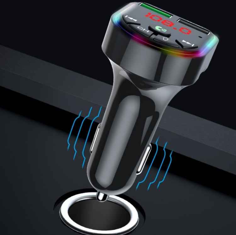 F5 Car FM Transmitter Bluetooth Hands-Free MP3 Music Player Colorful Atmosphere Light