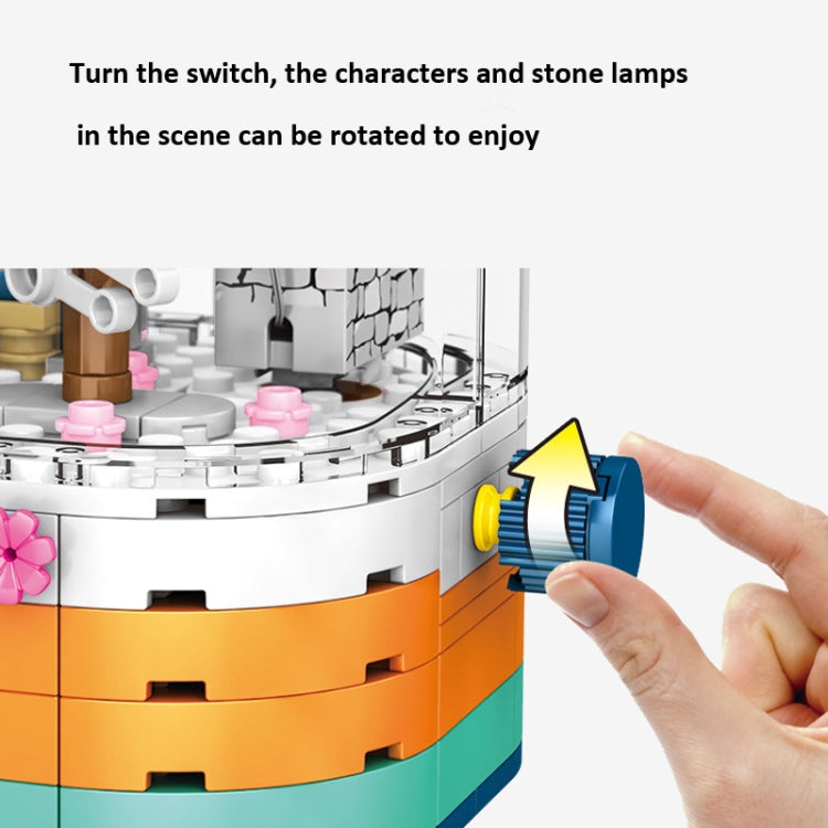 601077 Cherry Blossom Series Transparent Light Rotating Box Puzzle Assembled Toy Small Particle Building Blocks, 601077