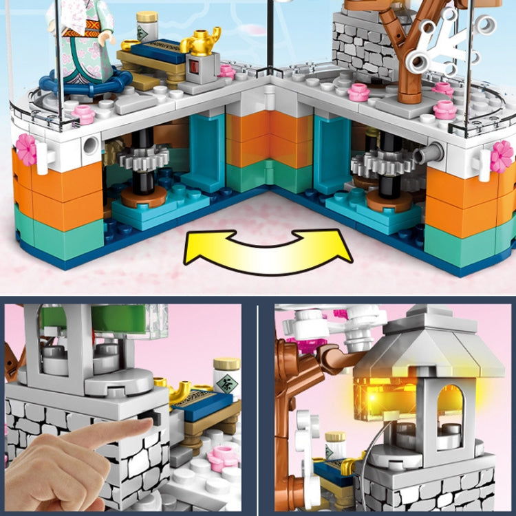 601077 Cherry Blossom Series Transparent Light Rotating Box Puzzle Assembled Toy Small Particle Building Blocks, 601077