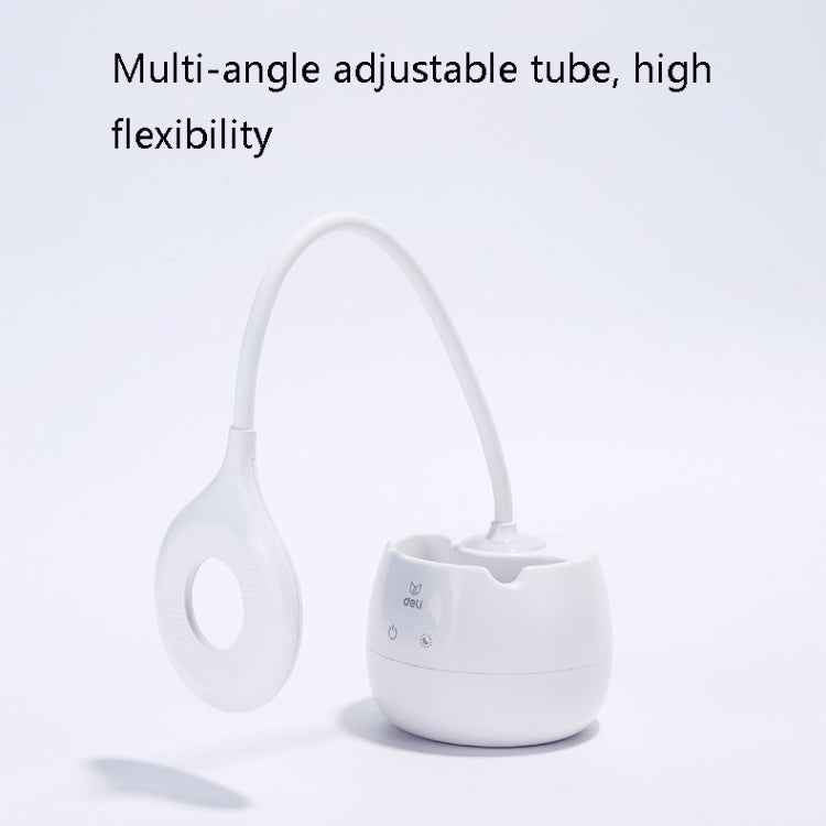 Deli 4326 Three-gear Adjustable Ring USB Charging Desk Lamp with Pen Holder