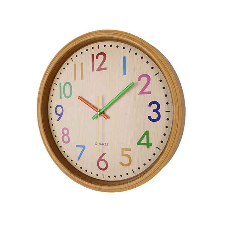 12 Inch Living Room Creative Color Wood Grain Wall Clock Quartz Clock Classroom Children Personality Wall Clock